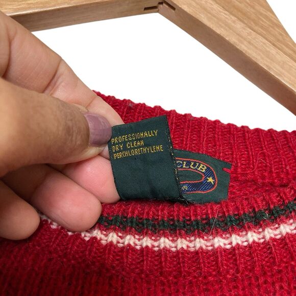 CHARTER CLUB Womens L VTG  Sweater Wool Rabit Hair Dog Bird Hunting Red Check - Picture 10 of 12